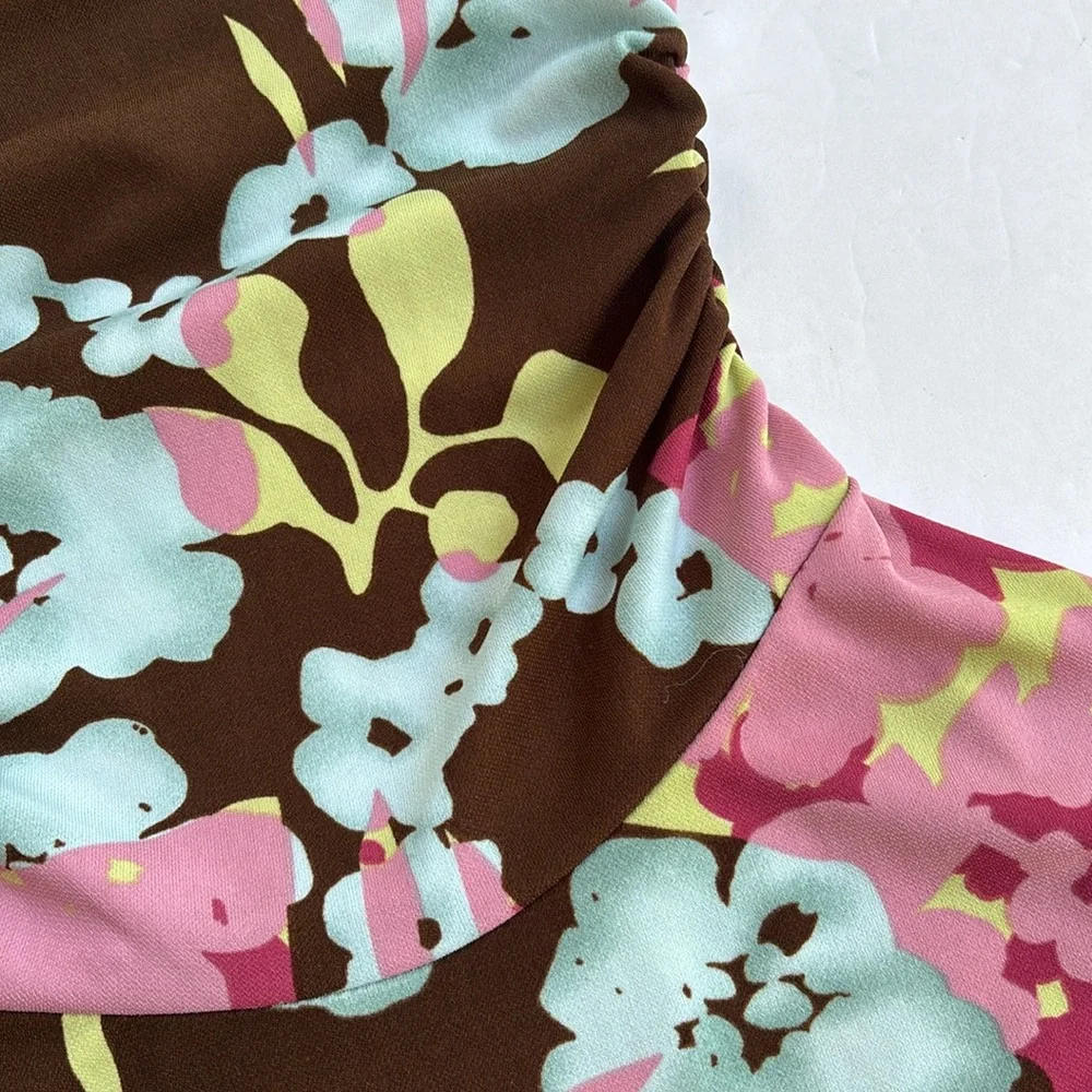 Vintage Y2K Pink Floral Colorful Asymmetrical Dress Bias Fairy Betsey Johnson S - Picture 7 of 17